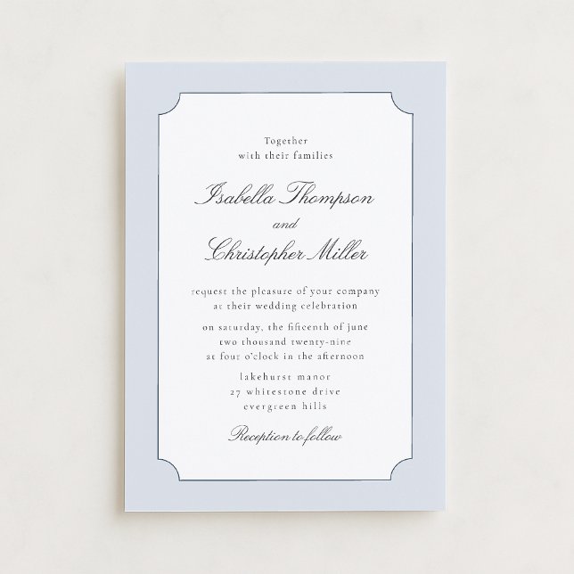 Convite Elegant Blue Frame Classic Wedding Invitation  Kró (Criador carregado)