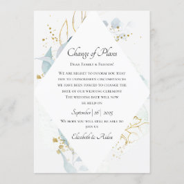 Convite Elegant Blue Gold( Imitat) Watercolour Wedding