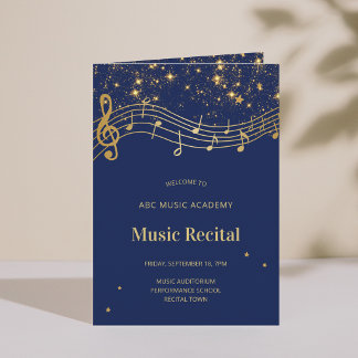Convite Elegant Blue Gold Music Recital Program
