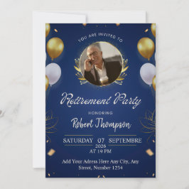 Convite Elegant Blue Gold Retirement Party Invitation