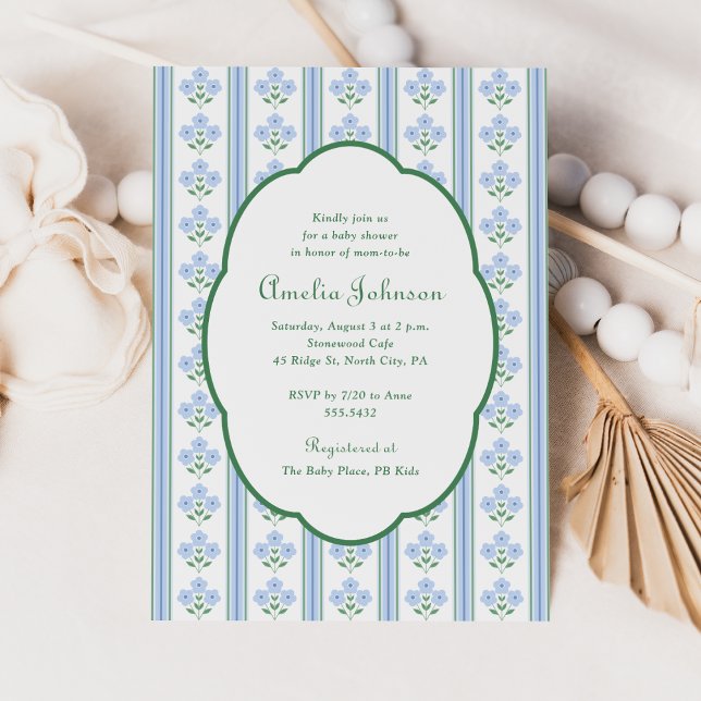Convite Elegant Blue Green Floral Baby Shower Invitation (Criador carregado)