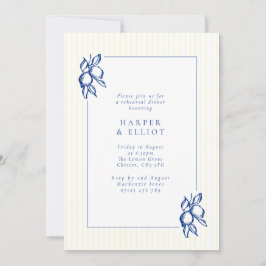Convite Elegant Blue Hand Drawn Lemon Rehearsal Dinner