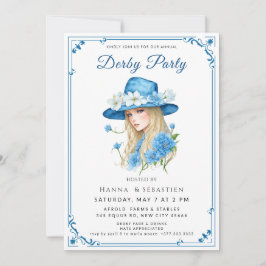 Convite Elegant Blue Hat Garden Party Invitation