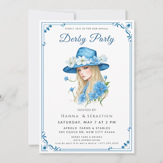 Convite Elegant Blue Hat Garden Party Invitation (Frente)