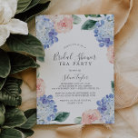 Convite Elegant Blue Hydrangea Bridal Shower Tea Party<br><div class="desc">This elegant blue hydrangea bridal shower tea party invitation is perfect for a spring or summer event. The classic floral design features soft powder blue watercolor hydrangeas accented with neutral blush pink flowers and green leaves.</div>