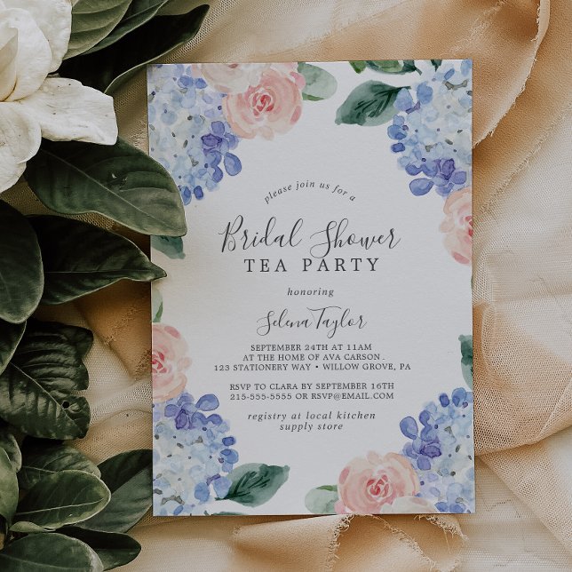 Convite Elegant Blue Hydrangea Bridal Shower Tea Party (Criador carregado)