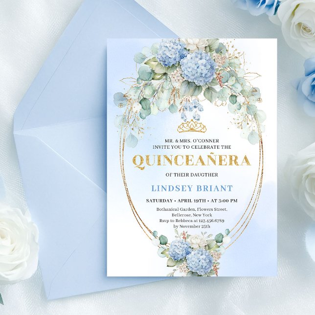 Convite Elegant Blue Hydrangea Greenery Quince Invite (Elegant Blue Hydrangea Greenery Quince Invite)