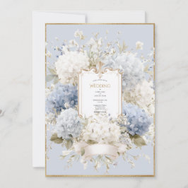 Convite Elegant Blue Hydrangeas Vintage Wedding