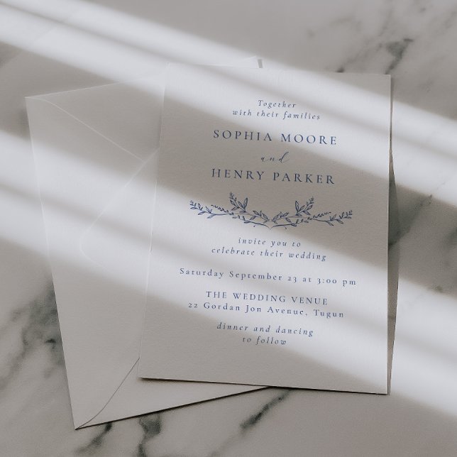 Convite Elegant Blue Line Art Wedding Invitation (Criador carregado)