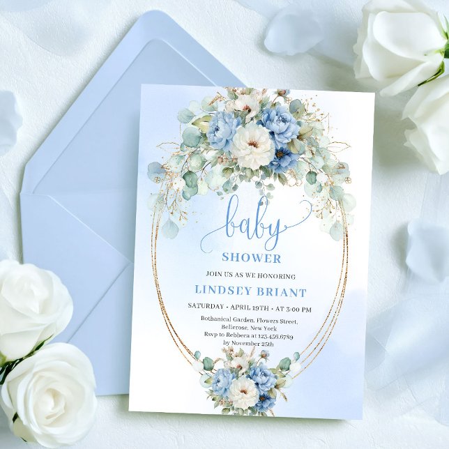 Convite Elegant Blue Peonies Greenery Baby Shower Invite (Elegant Blue Peonies Greenery Baby Shower Invite

)