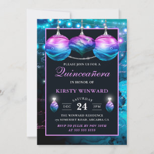 Convite Elegant Blue & Purple Mermaid Brincos Quinceanera