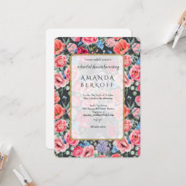 Convite Elegant Blue & Red Flowers Bridal Shower