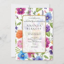 Convite Elegant Blue & Red Flowers Bridal Shower