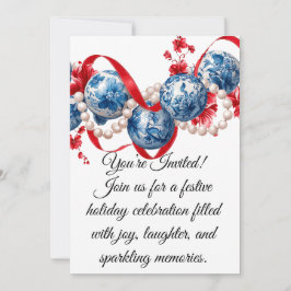 Convite Elegant Blue & Red Holiday Invitation Invitation