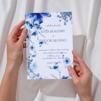Convite Elegant Blue Rose Wedding Invite