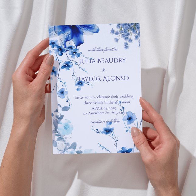 Convite Elegant Blue Rose Wedding Invite (Criador carregado)