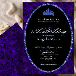 Convite Elegant Blue Roses 18th Birthday Debut