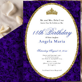 Convite Elegant Blue Roses Floral 18th Birthday Debut