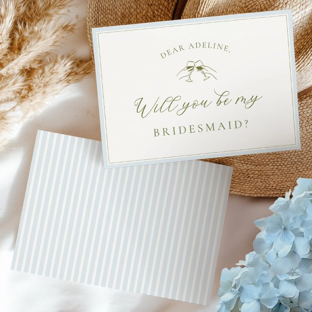 Convite Elegant Blue & Sage Bridesmaid Proposal Card (Criador carregado)