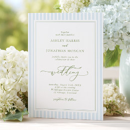 Convite Elegant Blue & Sage Striped Wedding Invitation