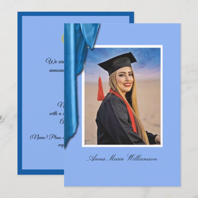 Convite Elegant Blue Satin Graduation Announcement (Frente/Verso)