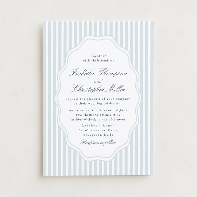 Convite Elegant Blue Stripe Classic Wedding Invitation (Criador carregado)