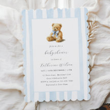 Elegant Blue Stripes Teddy Bear Baby Shower