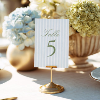 Convite Elegant Blue Stripes Wedding Table Number