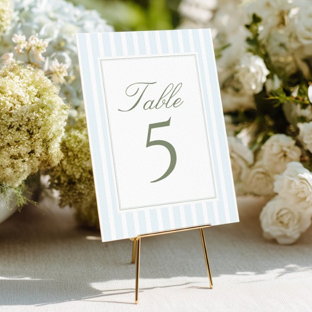 Convite Elegant Blue Stripes Wedding Table Number (Criador carregado)