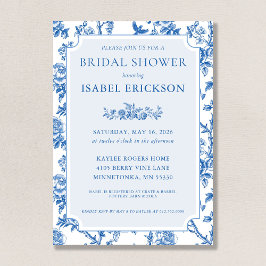 Convite Elegant Blue Toile De Jouy Bridal Shower