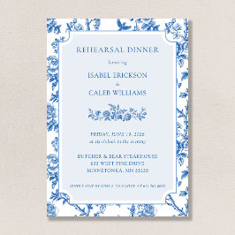 Convite Elegant Blue Toile De Jouy Rehearsal Dinner