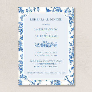 Convite Elegant Blue Toile De Jouy Rehearsal Dinner