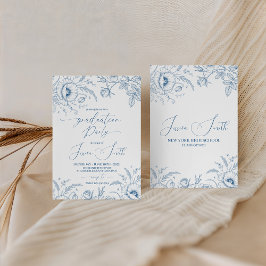 Convite Elegant Blue Toile Floral Graduation Invite