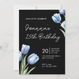 Convite Elegant Blue Tulip Birthday Party Invitation