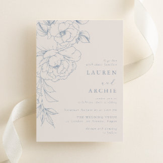 Convite Elegant Blue Vintage Floral Wedding