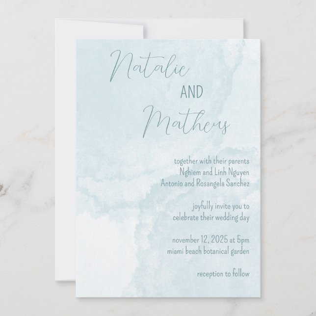 Convite Elegant Blue Watercolor (Frente)