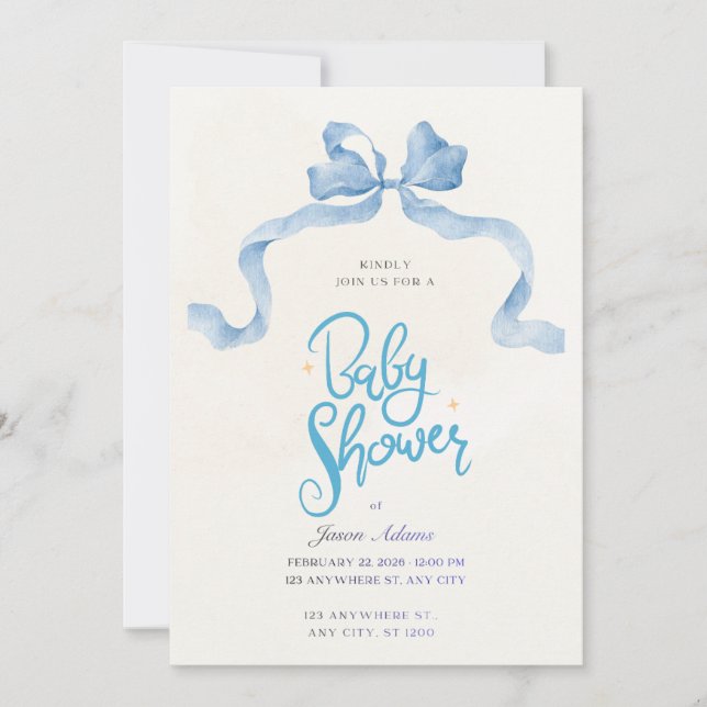 Convite Elegant Blue Watercolor Baby Shower Invitation (Frente)