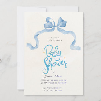 Convite Elegant Blue Watercolor Baby Shower Invitation