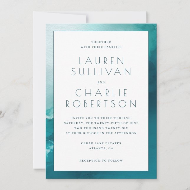 Convite Elegant Blue Watercolor Wedding Invitation (Frente)