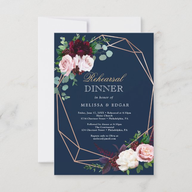 Convite elegant blue wedding dinner invitation (Frente)