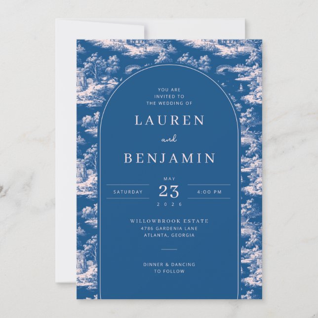 Convite Elegant Blue Wedding Invitation (Frente)