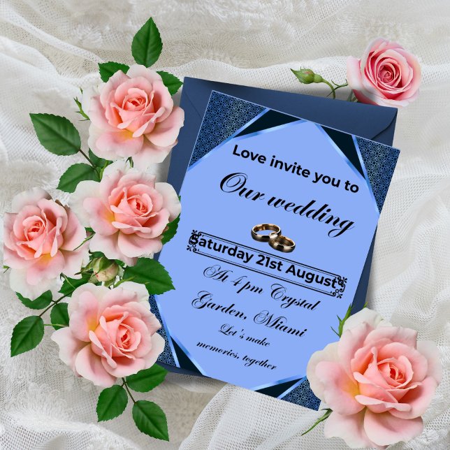 Convite Elegant Blue Wedding Invitation (Criador carregado)