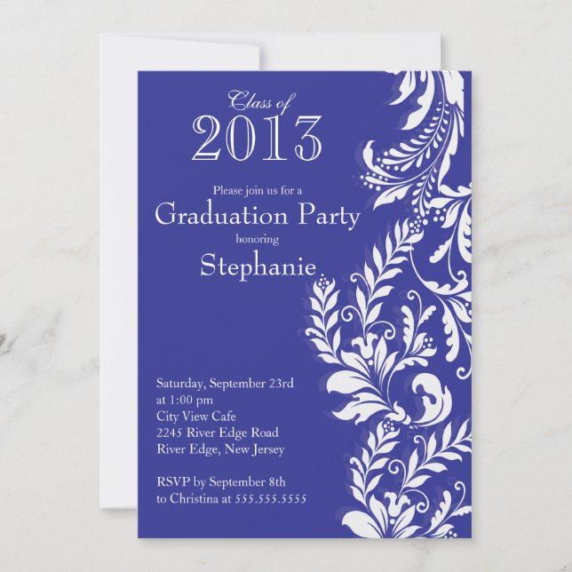 Convite Elegant Blue White Class of 2013 Graduation Party (Frente)