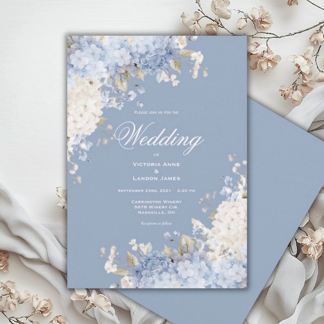 Convite Elegant Blue White Hydrangeas Wedding Invitation (Criador carregado)