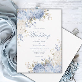 Convite Elegant Blue White Hydrangeas Wedding Invitation