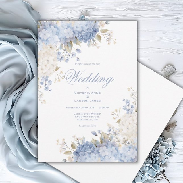 Convite Elegant Blue White Hydrangeas Wedding Invitation (Criador carregado)