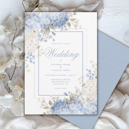 Convite Elegant Blue & White Hydrangeas Wedding Invitation