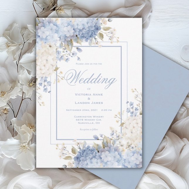 Convite Elegant Blue & White Hydrangeas Wedding Invitation (Criador carregado)