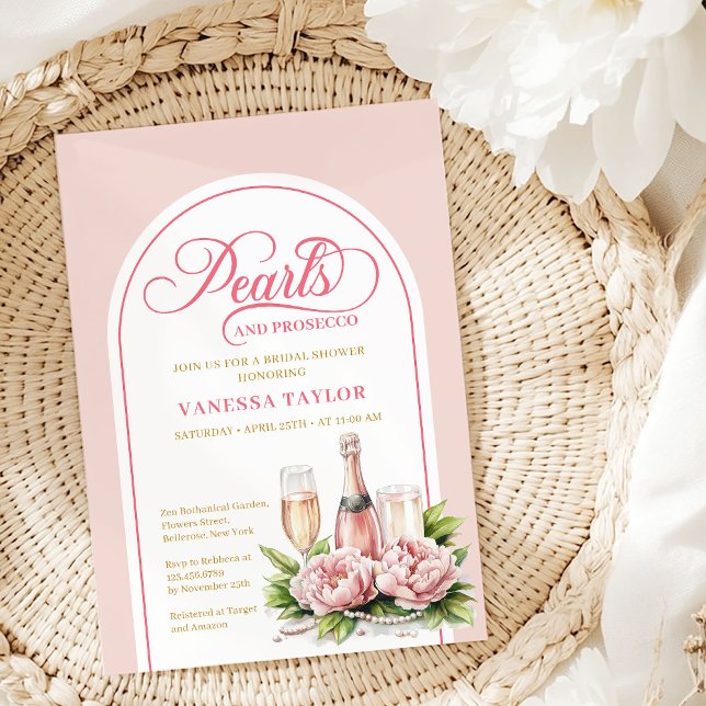 Convite Elegant Blush and Gold Pearls Bridal Shower Card (Elegant Blush and Gold Pearls Bridal Shower Card)