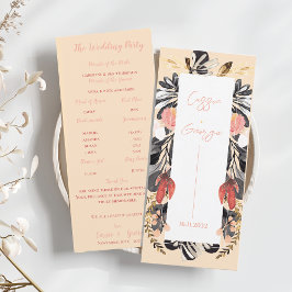 Convite Elegant Blush & Black Floral Wedding Program Card
